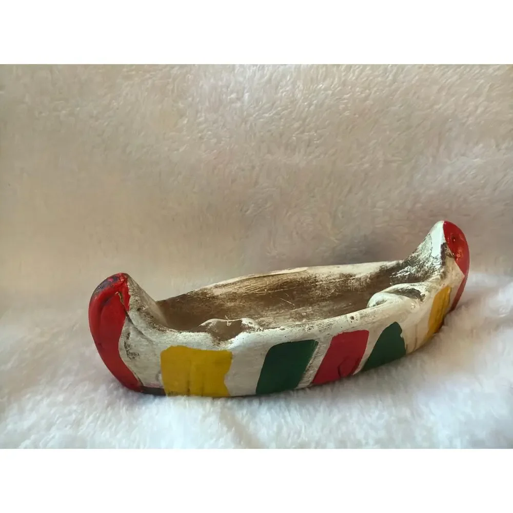 VTG Nanco Indian Canoe Ashtray Japan Hand Painted Mid Century Rustic Decor